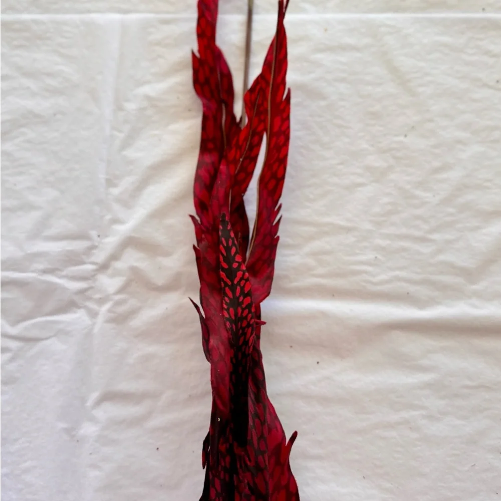 26” Faux Pheasant Feathers Red & Black Faux Floral Accent Feather Pick Stem